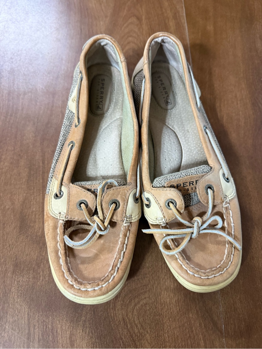 Sperry Women’s Tan and Cream Leather Boat Shoes - Slip-On Moc Toe